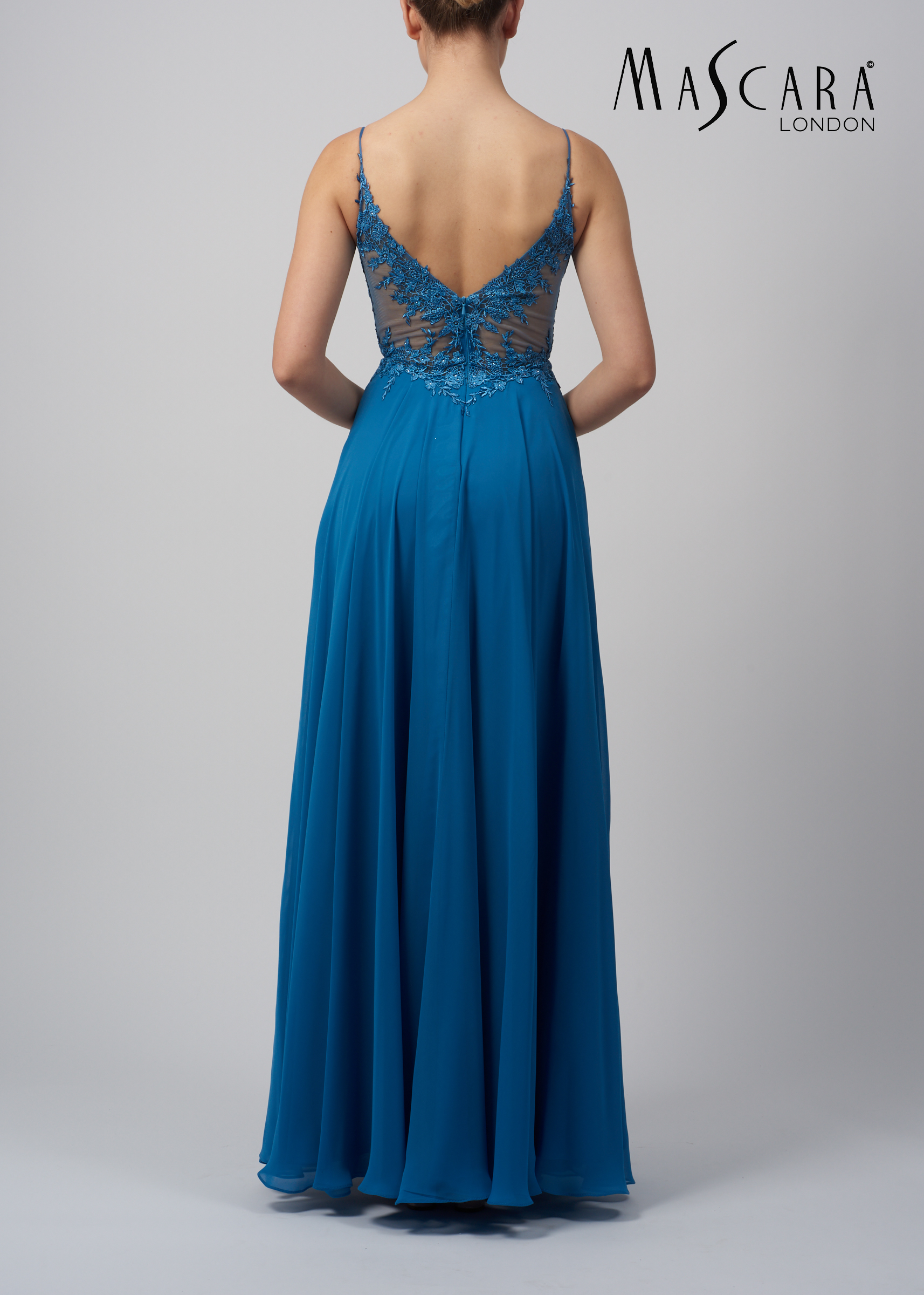 Mascara Collection Prom Dress Style MC18311 2 Mascara Collection Long Prom Dress Style MC18311 in Steele Blue Back
