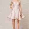 Jadore Evening Style J18072 Pink 7 Jadore Evening Short Party Dress Style J18072 in Pale Pink Shimmer