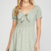 Ditsy Daisy Dress in Misty Sage 4 She & Sky Ditsy Daisy flutter sleeve Dress in Misty Sage Green
