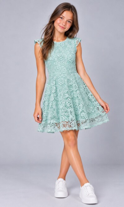 Ava & Yelly Mint Lace Cap Sleeve Skater Dress