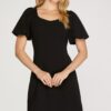 Puff Sleeve A Line Dress Black 5 She & Sky Puff Sleeve A Line Crepe Dress in Black