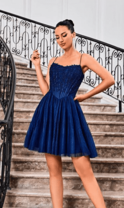 Jadore Evening Short Prom Dress Style J24079 in Navy