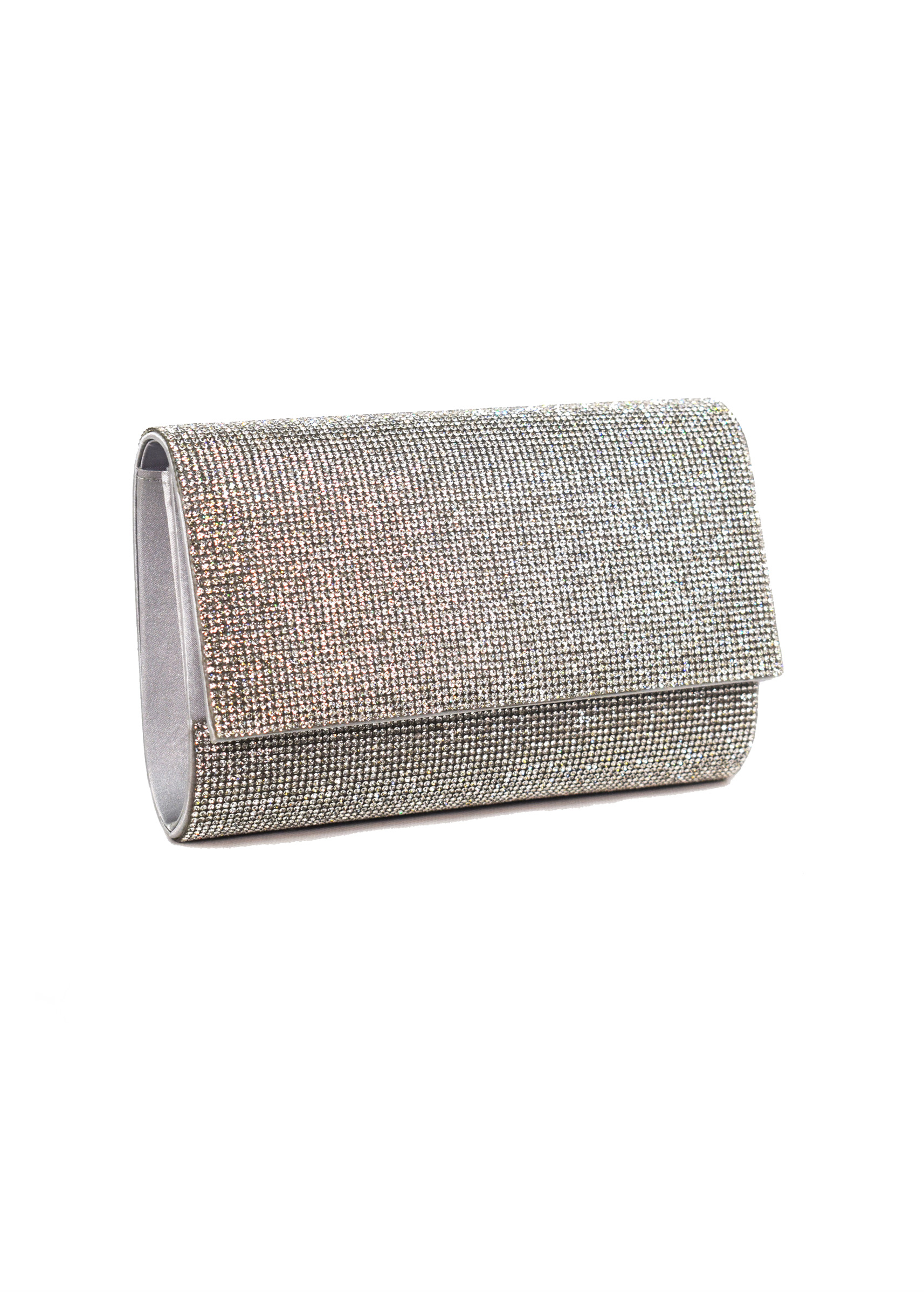 Mascara Collection Silver Diamante Fold Clutch Bag 2 Silver Diamante Fold Clutch Bag on Silver Satin