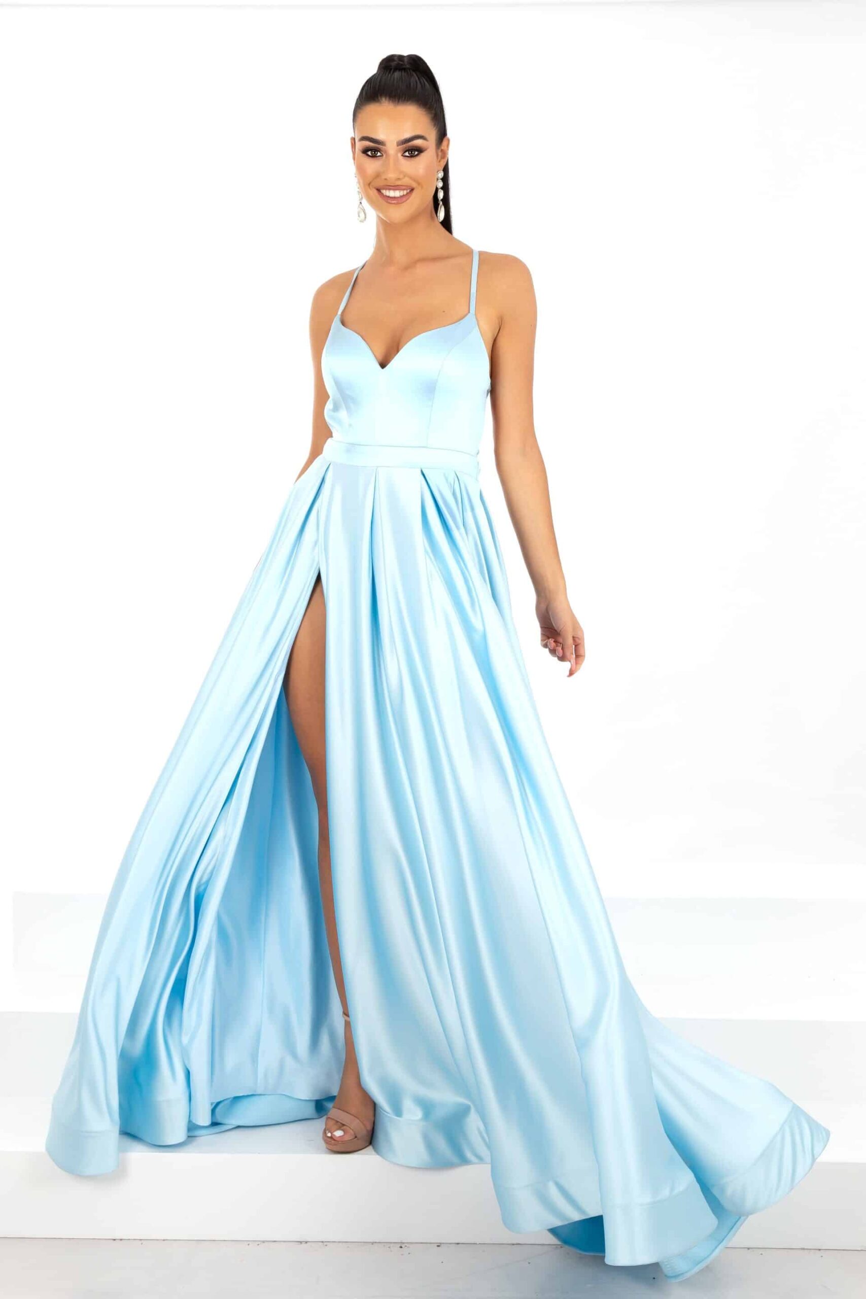 To the Nines Prom Dress Style TNW631 1 To the Nines Light Blue Satin Prom Dress Style TNW631