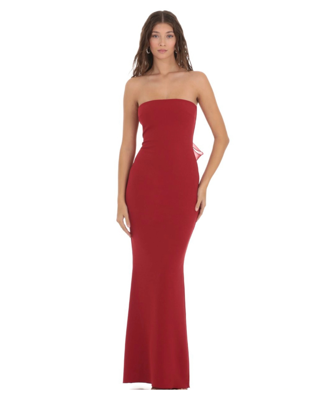 Back Bow Strapless Prom Maxi Dress 1 Back Bow Strapless Maxi Dress in Red