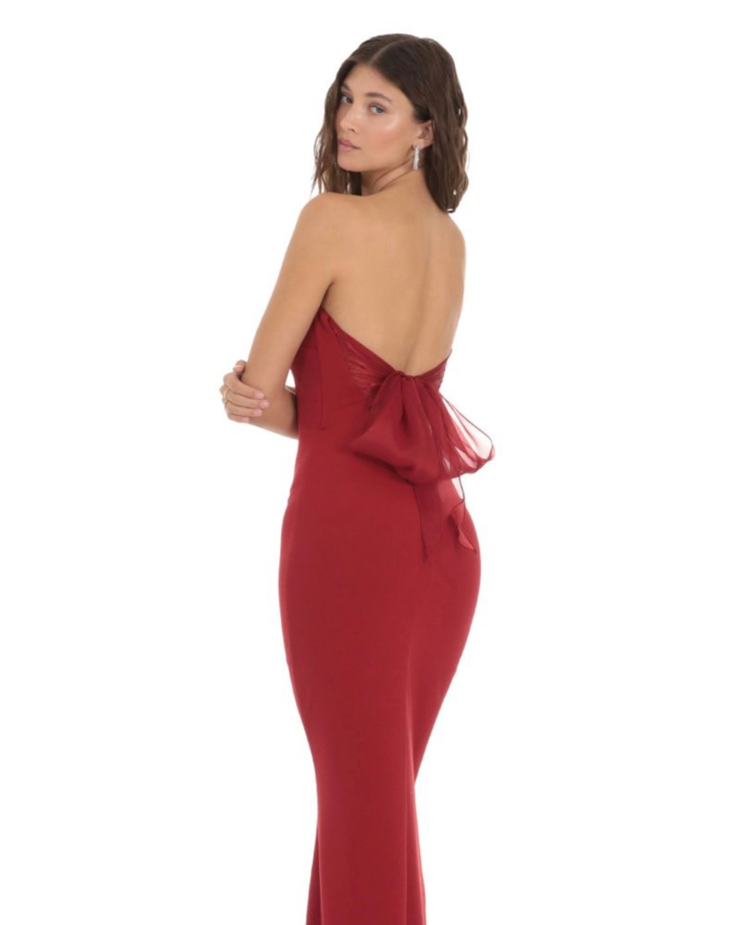 Back Bow Strapless Prom Maxi Dress 3 Back Bow Strapless Maxi Dress in Red Back