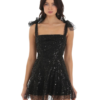 Sequin Skater Party Dress with Bows 3 Black Sequin fit and flare mini dress with bow straps
