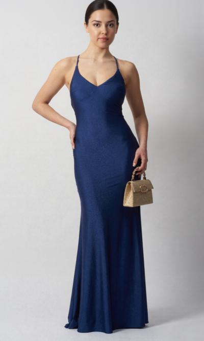 Mascara Collection Long Prom Dress Style MC19447 in Navy
