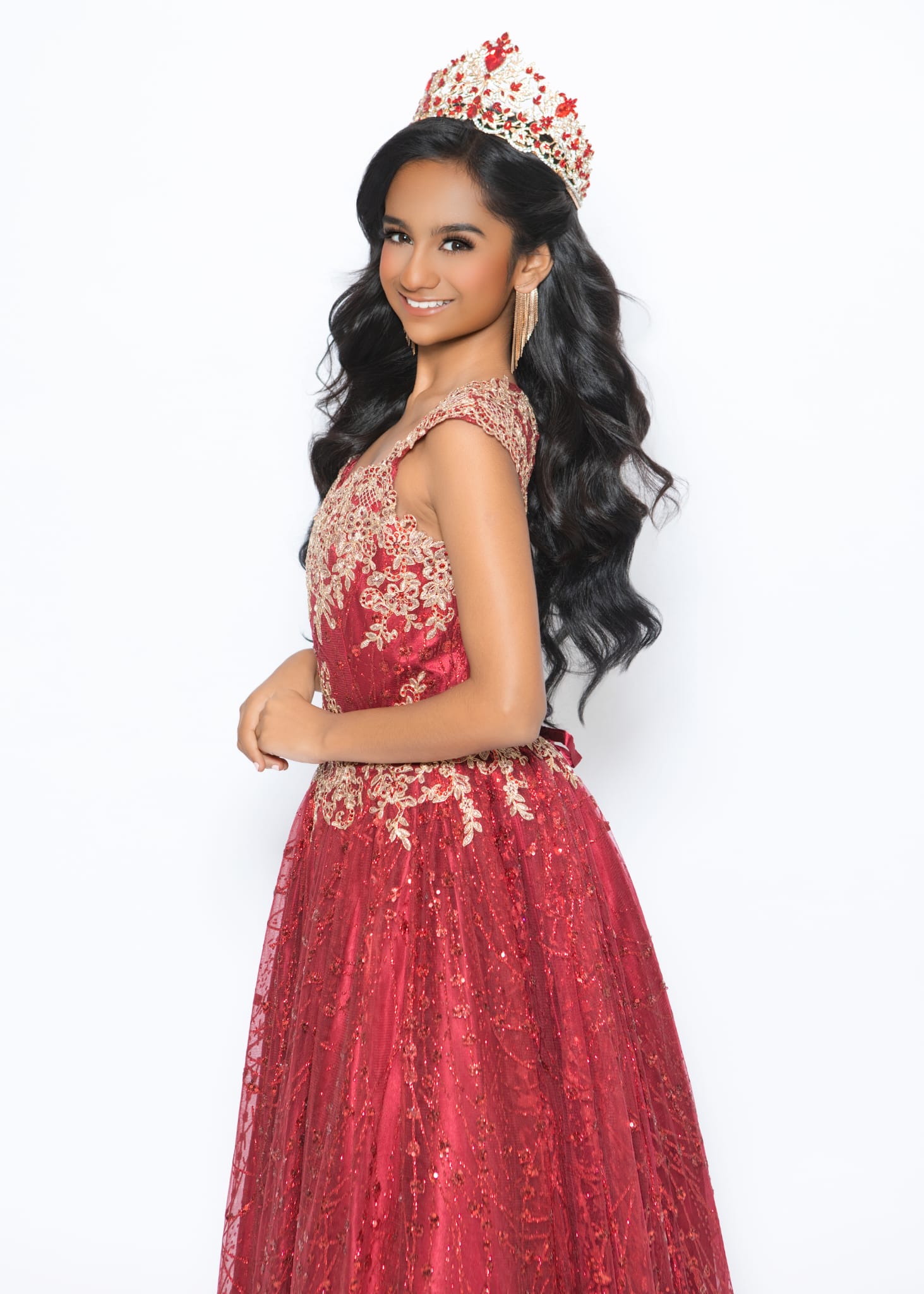 Pre-Loved Mini Quince Dress in Burgundy Age 12 1 Cinderella Couture Mini Quince Dress Style 8024 in Burgundy/Gold