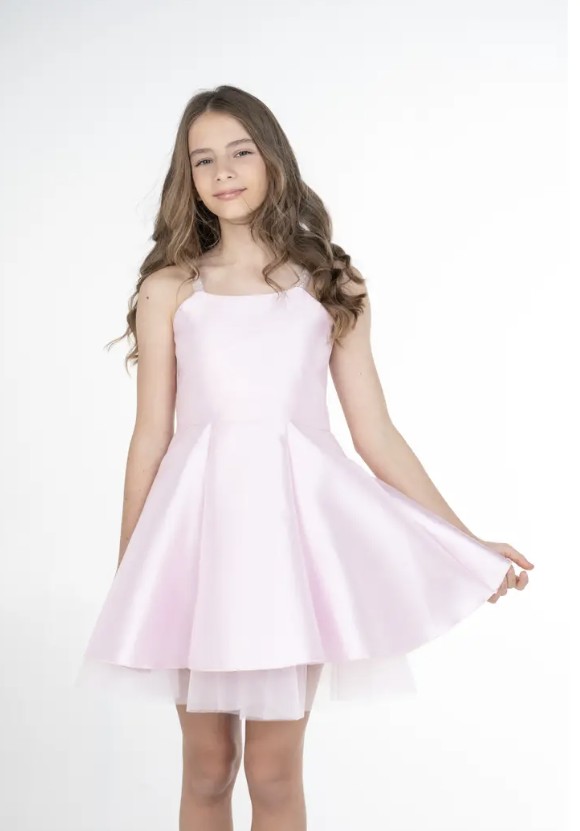 Zoe Ltd Henley Dress in Light Pink 1 Zoe Ltd Short Party Henley Dress in Light Pink Mikado Satin