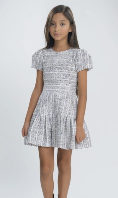 Zoe Ltd Tweed Short Sleeve Lexie Dress in Black and White