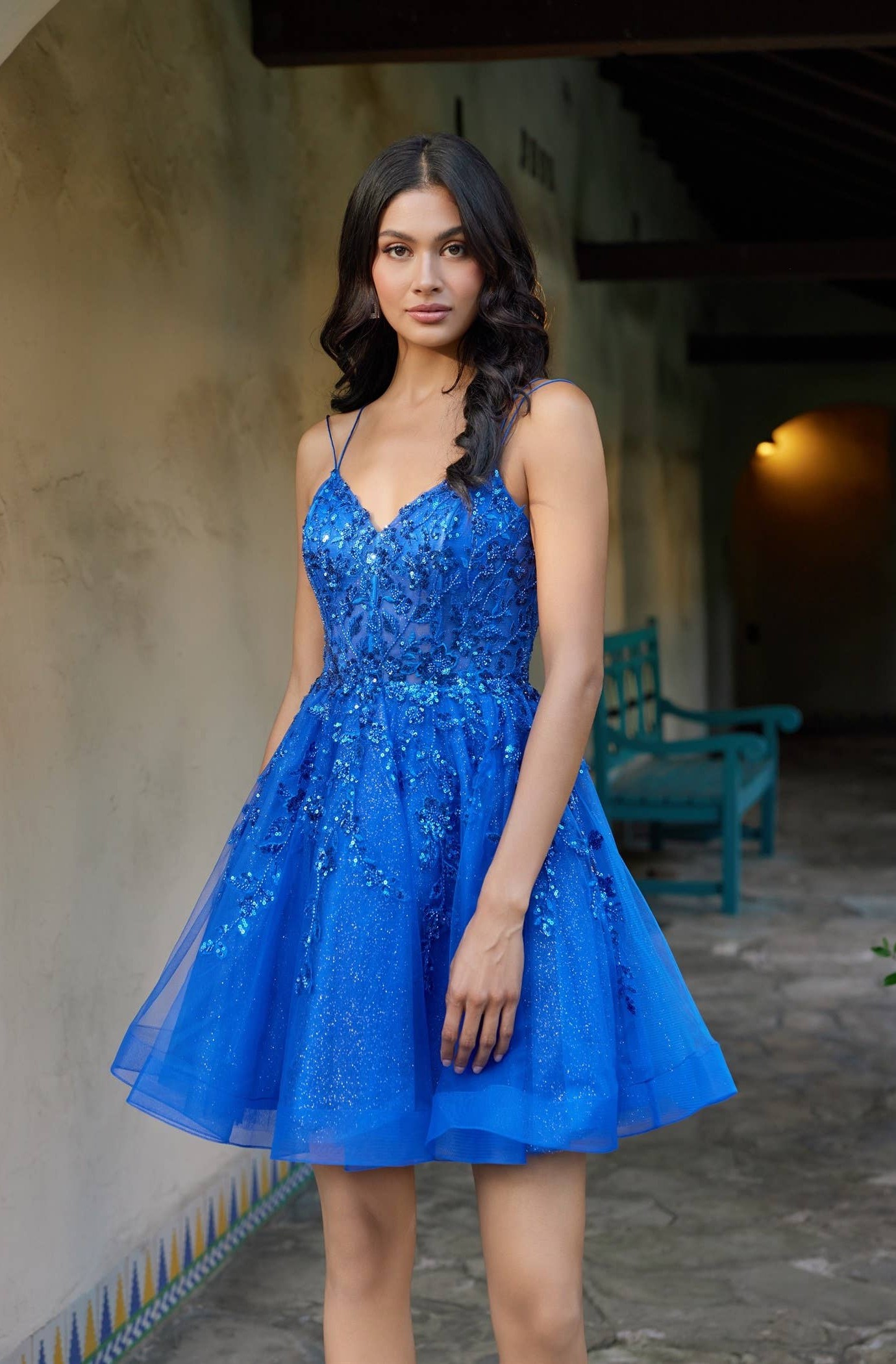 Juliet Short Party Dress Style JT988N 1 Juliet Sequin Corset Bodice Short Tulle Party Dress in Royal Blue Style JT988N