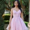 Juliet Short Party Dress Style JT985L 11 Juliet Short Prom Party Dress with Floral Embroidery in Pink