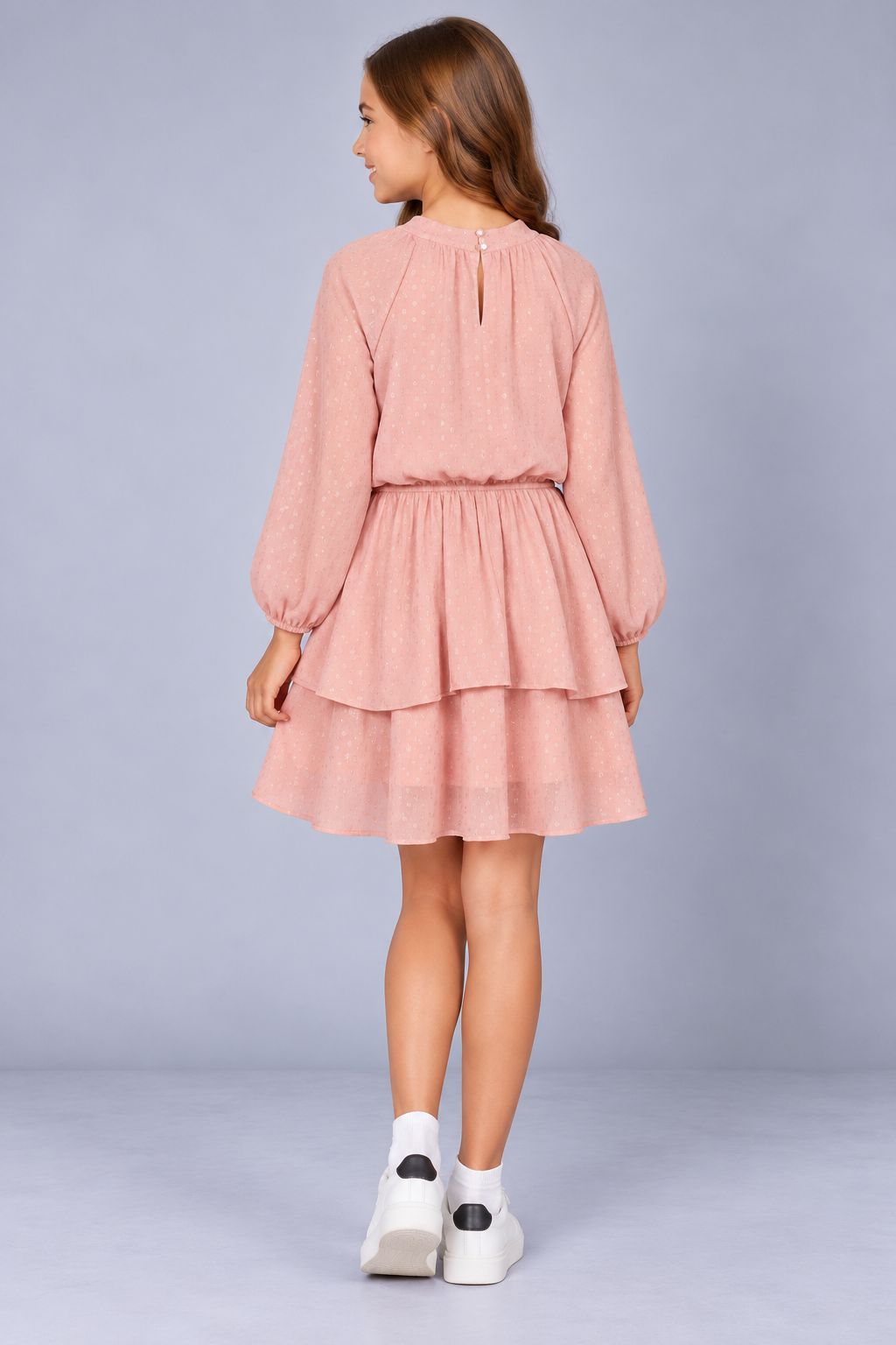 Ava & Yelly Long Sleeve Pink Gathered Dress 2 Ava & Yelly Long Sleeve Pink Gathered Dress - Image 2