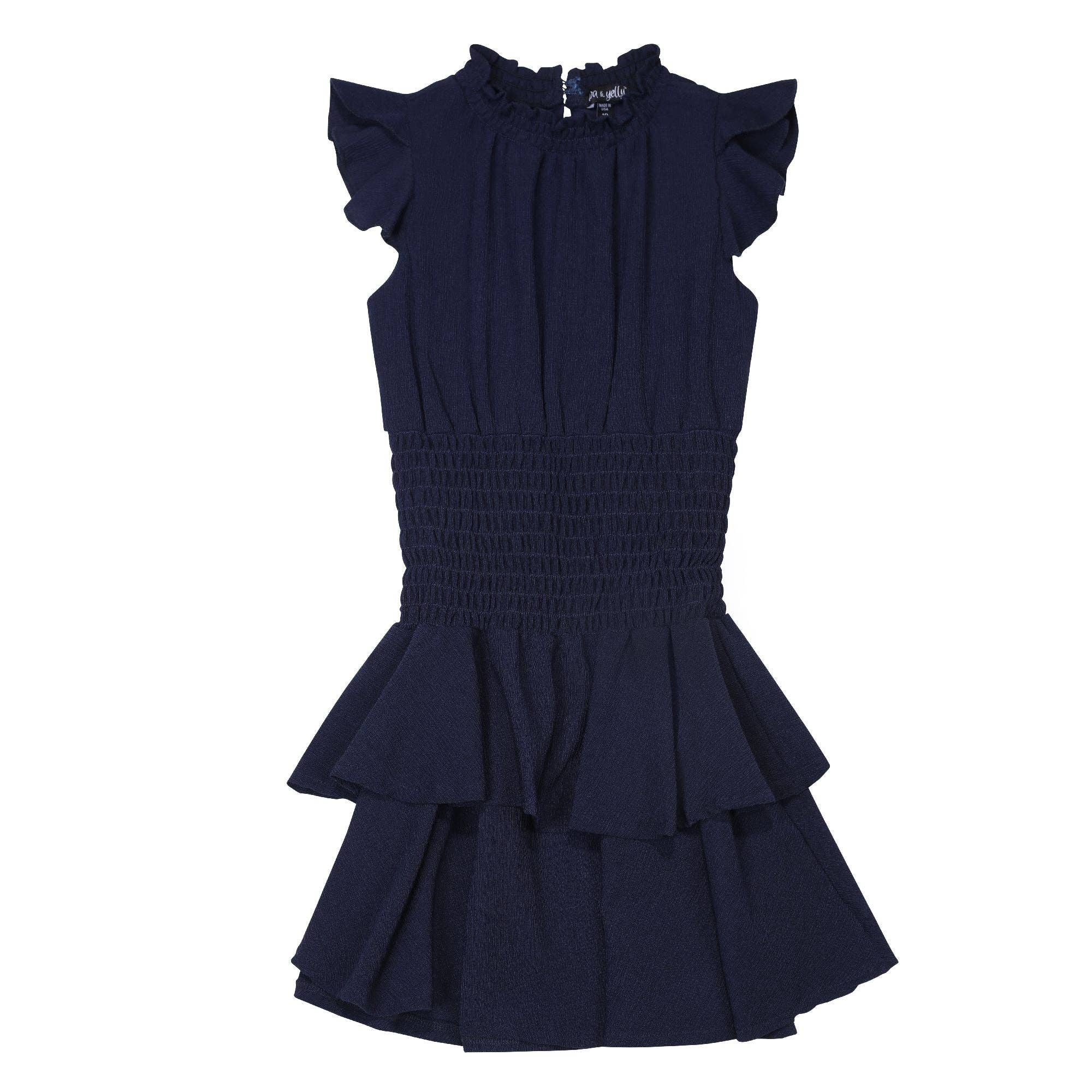 Ava & Yelly Smocked Ruffle Dress Navy 3 Ava & Yelly Smocked Ruffle Dress Navy - Image 3
